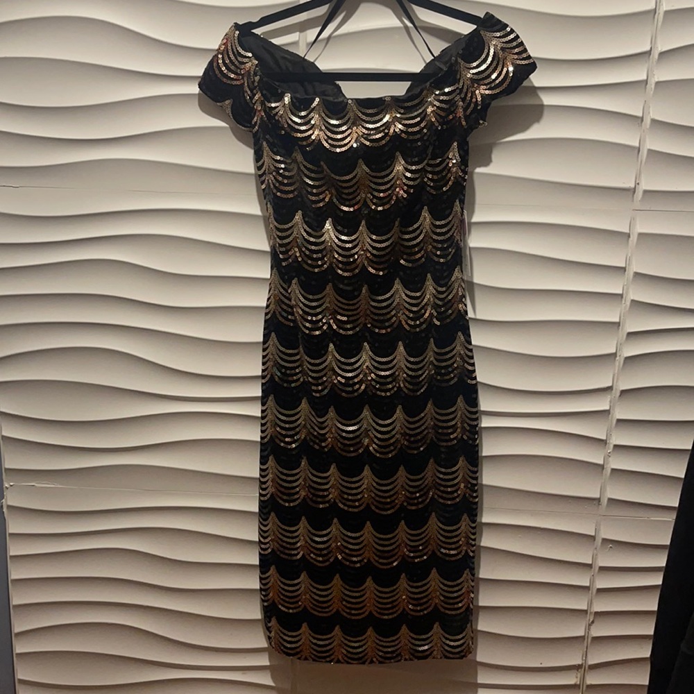 NWT Black and Gold Sequin Dress